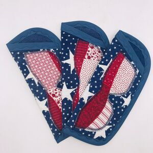 Handmade Sunglass Eyeglass Case Soft Fabric Padded Patriotic Stripes 8" x 3.5"
